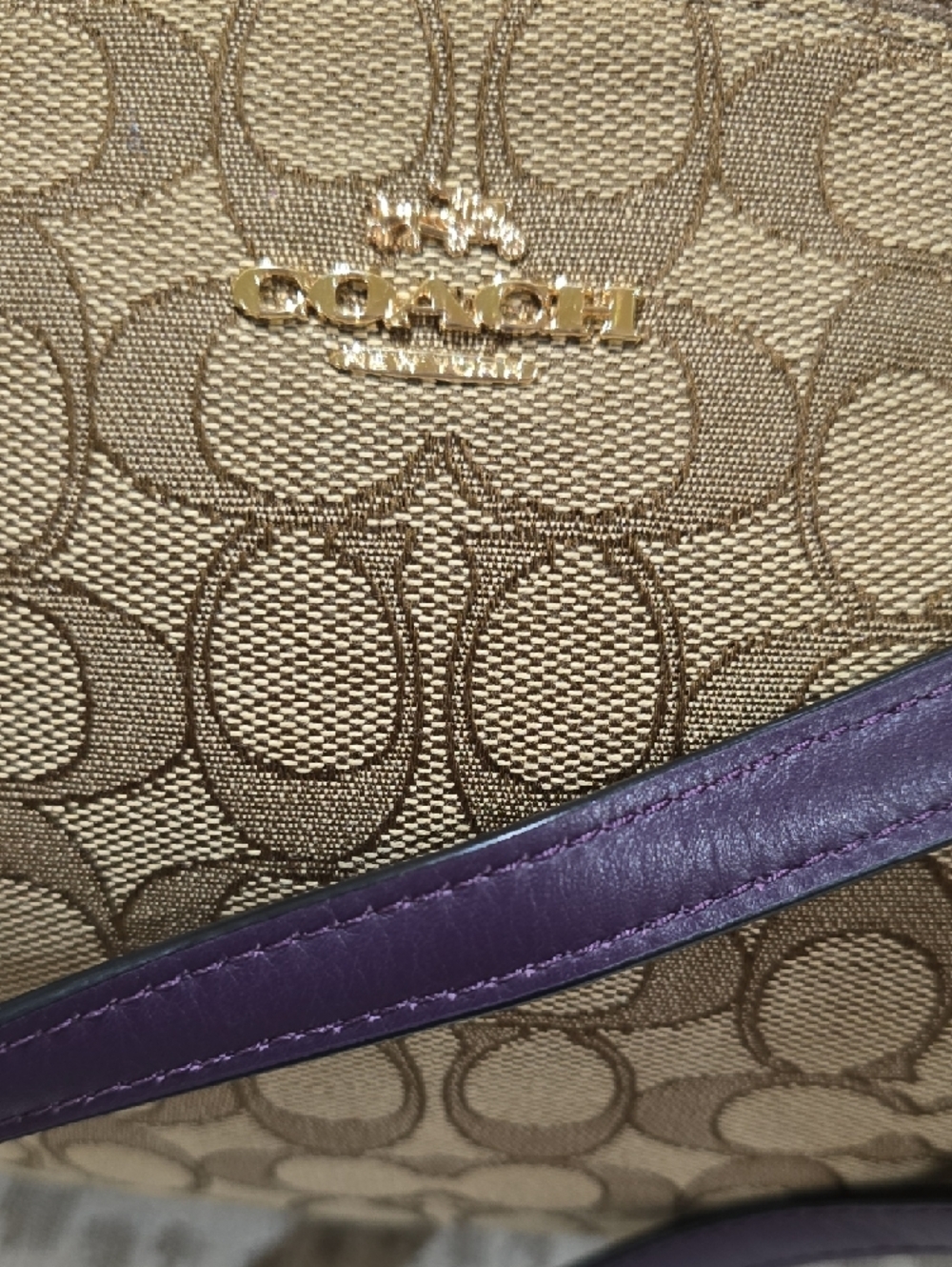 Coach Kelsey Brown Signature Satchel with Purple Leather Accents - Picture 9 of 15